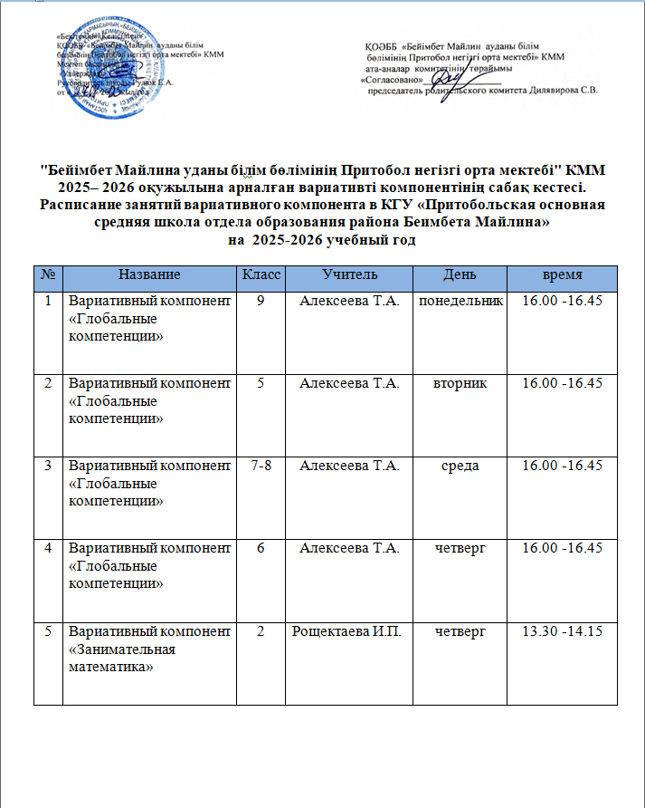 расписание вариатив